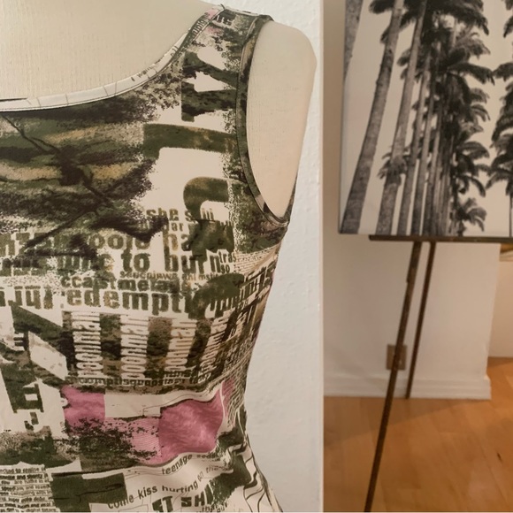 Tank top in green and pink on cream print (abstract photo/ letters mix) - Picture 3 of 8